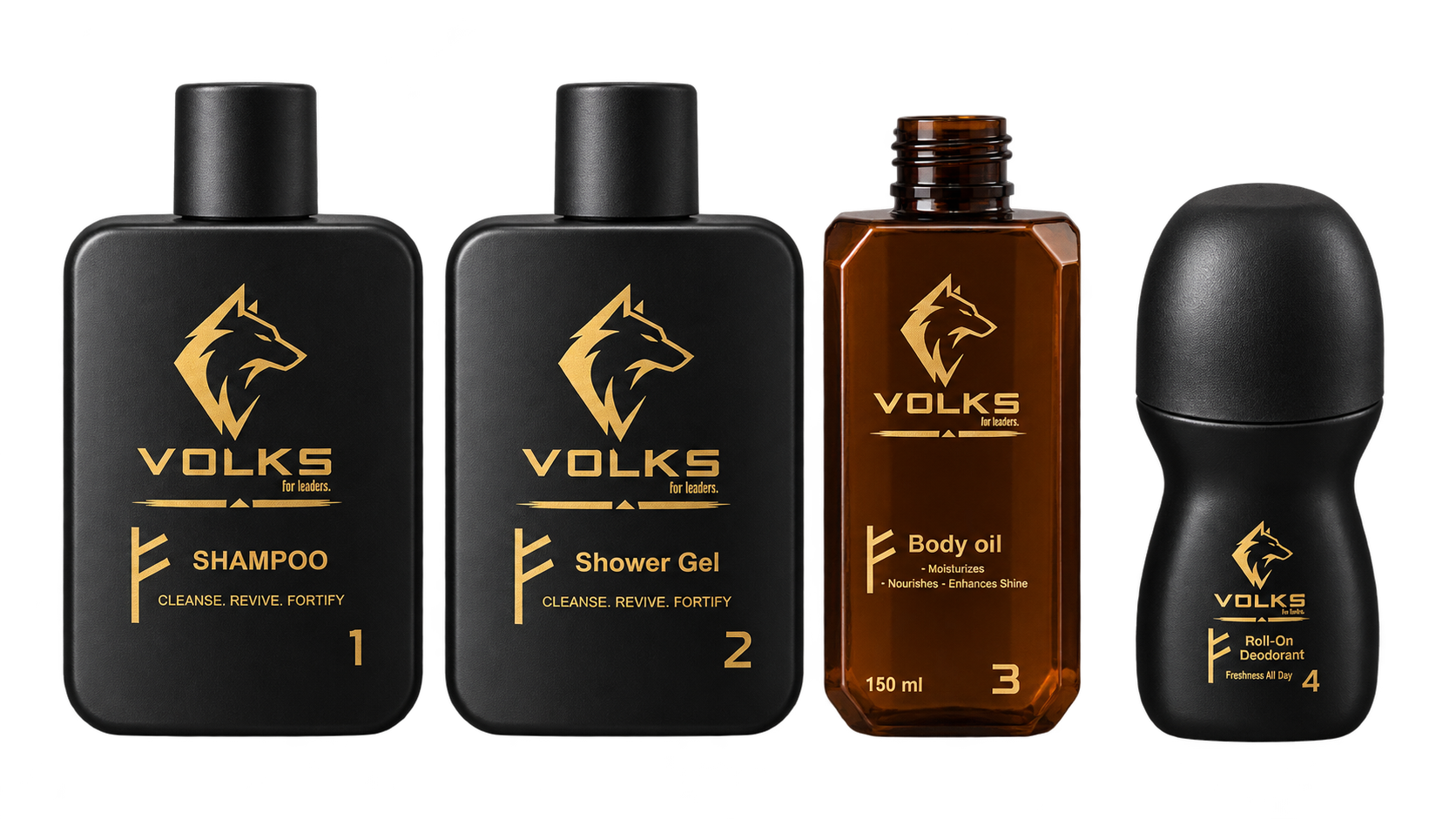 Volks collection: Shampoo, Shower Gel, Body Oil 150 ml and Roll-On Deodorant